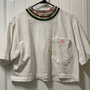 Cream Gotcha by Icons of Culture Crop Top with Multi Colored Collar